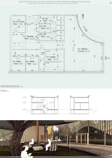 1:50 fragment of the ground floor plan and section A–A