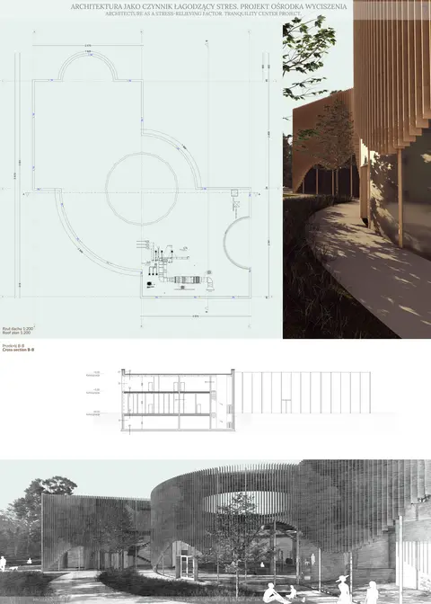 Roof plan and section B–B