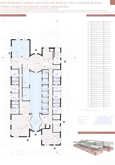 Ground floor plan 1:100 and room schedule