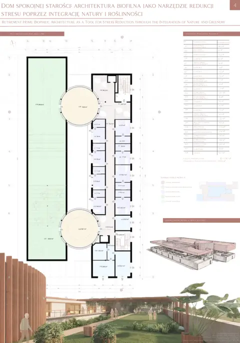 Upper floor plan 1:100 and room schedule