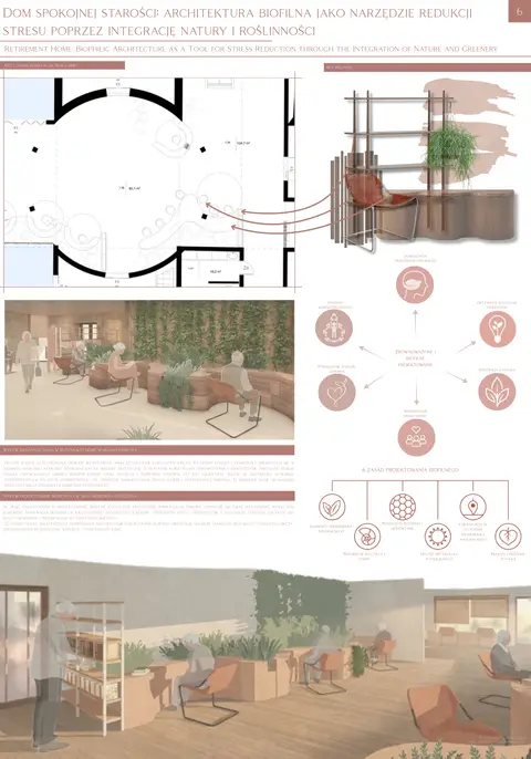 Lobby plan, moodboard and the six principles of biophilic design
